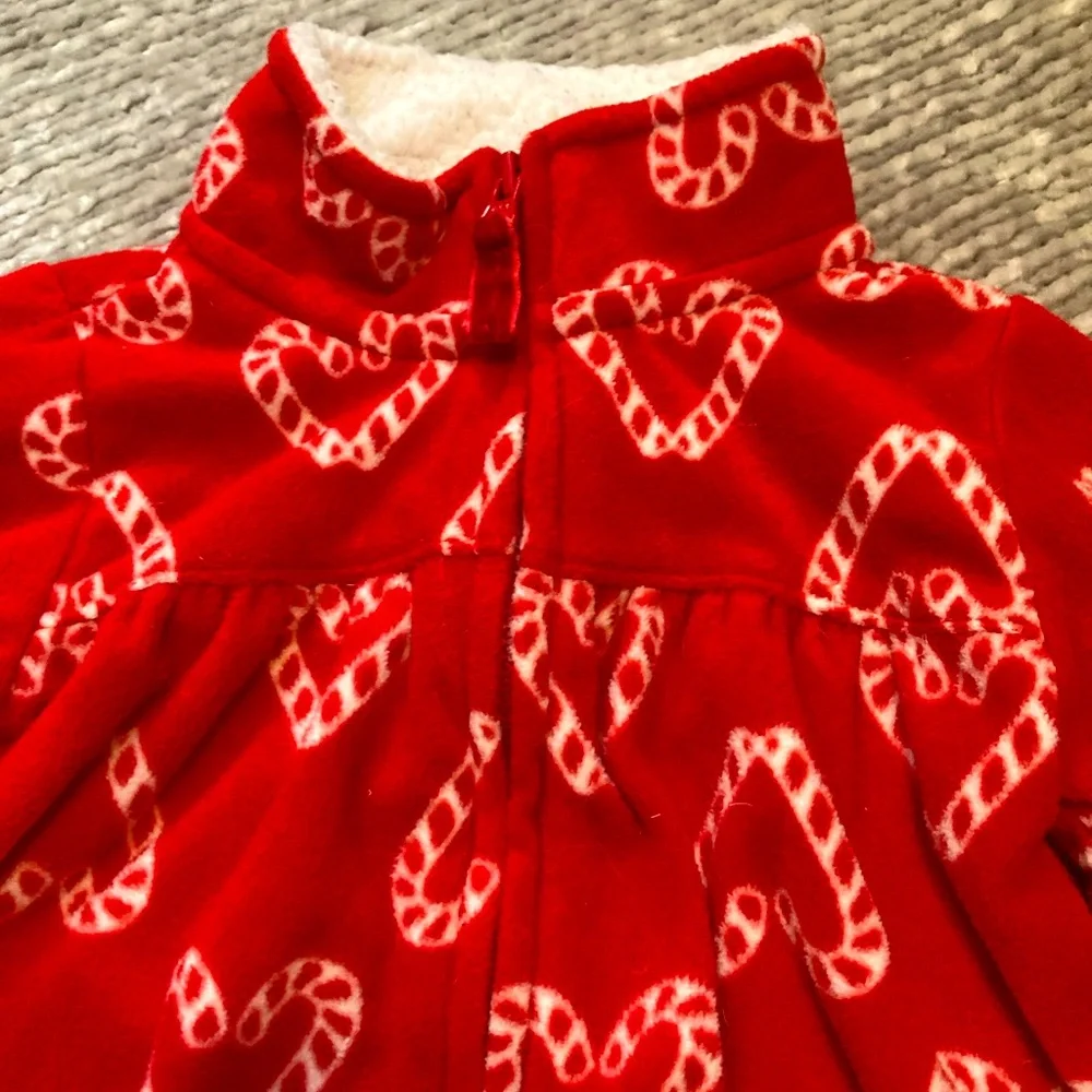Carter’s 9M Red Candy‎ Cane Heart Fleece Holiday Pajamas Sherpa Collar